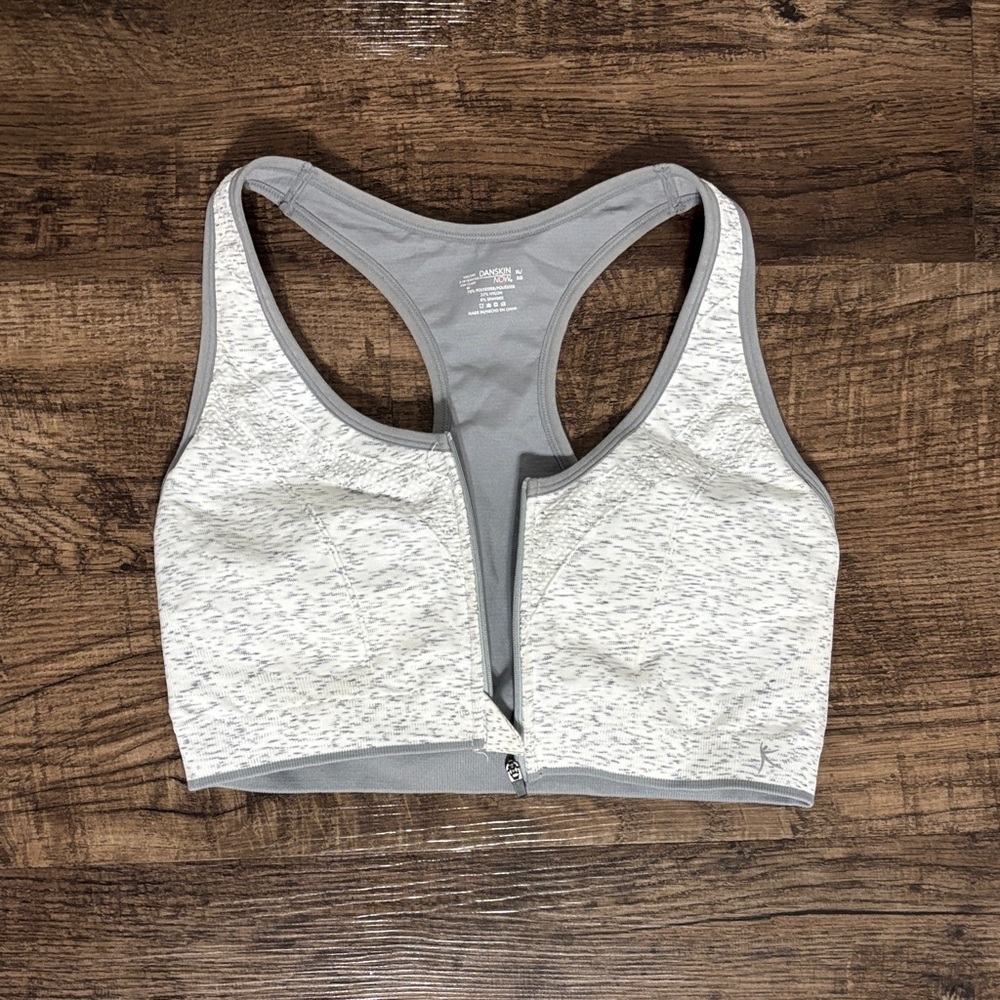 Danskin Light Heather Gray Front-Zip Racerback Sports Bra